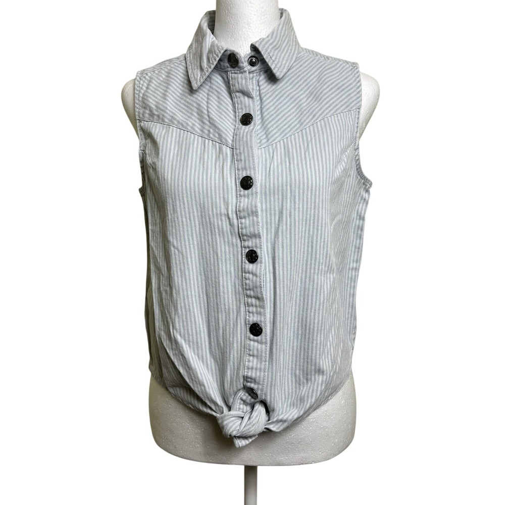 Lone Star Womens‎ Blue White Pinstripe Sleeveless Western Tie Front Shirt Medium